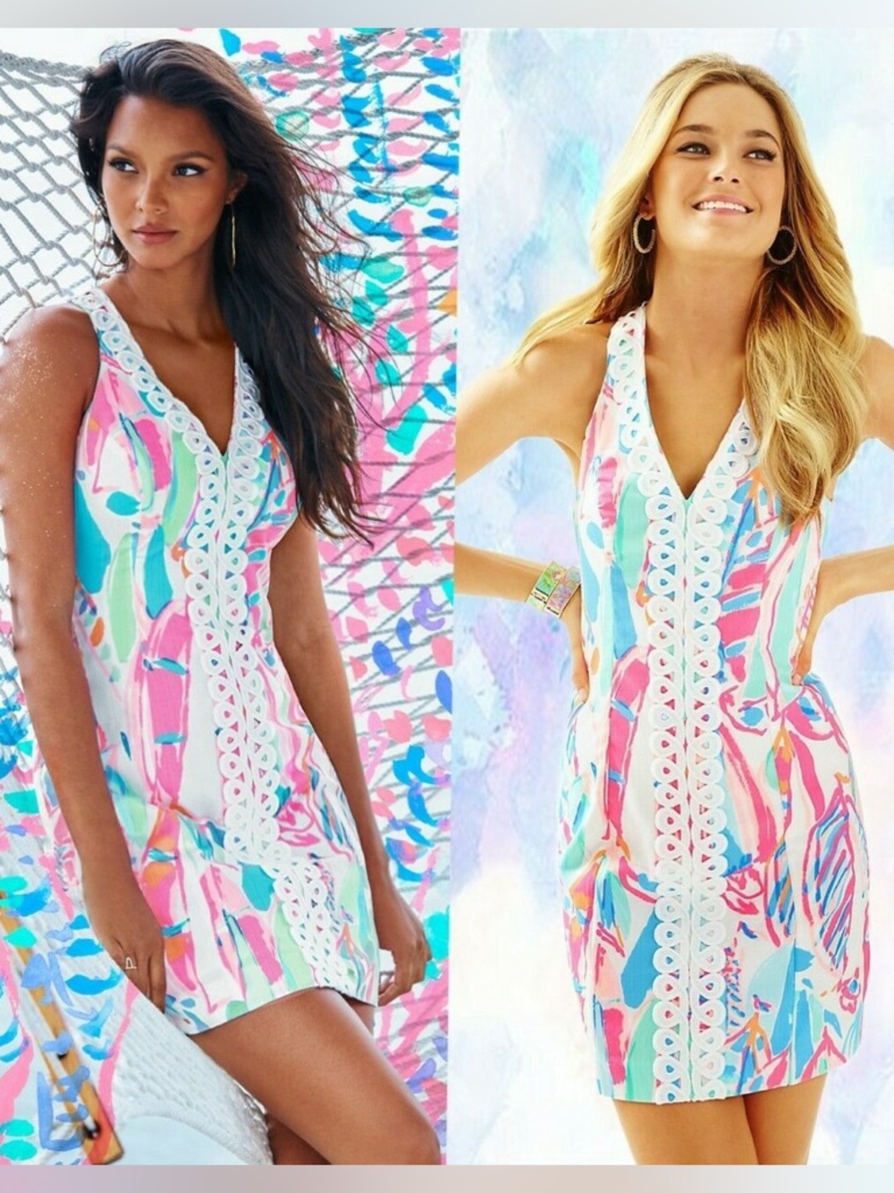 Lilly Pulitzer Multicolor Pink Blue Green Halter Mini Dress